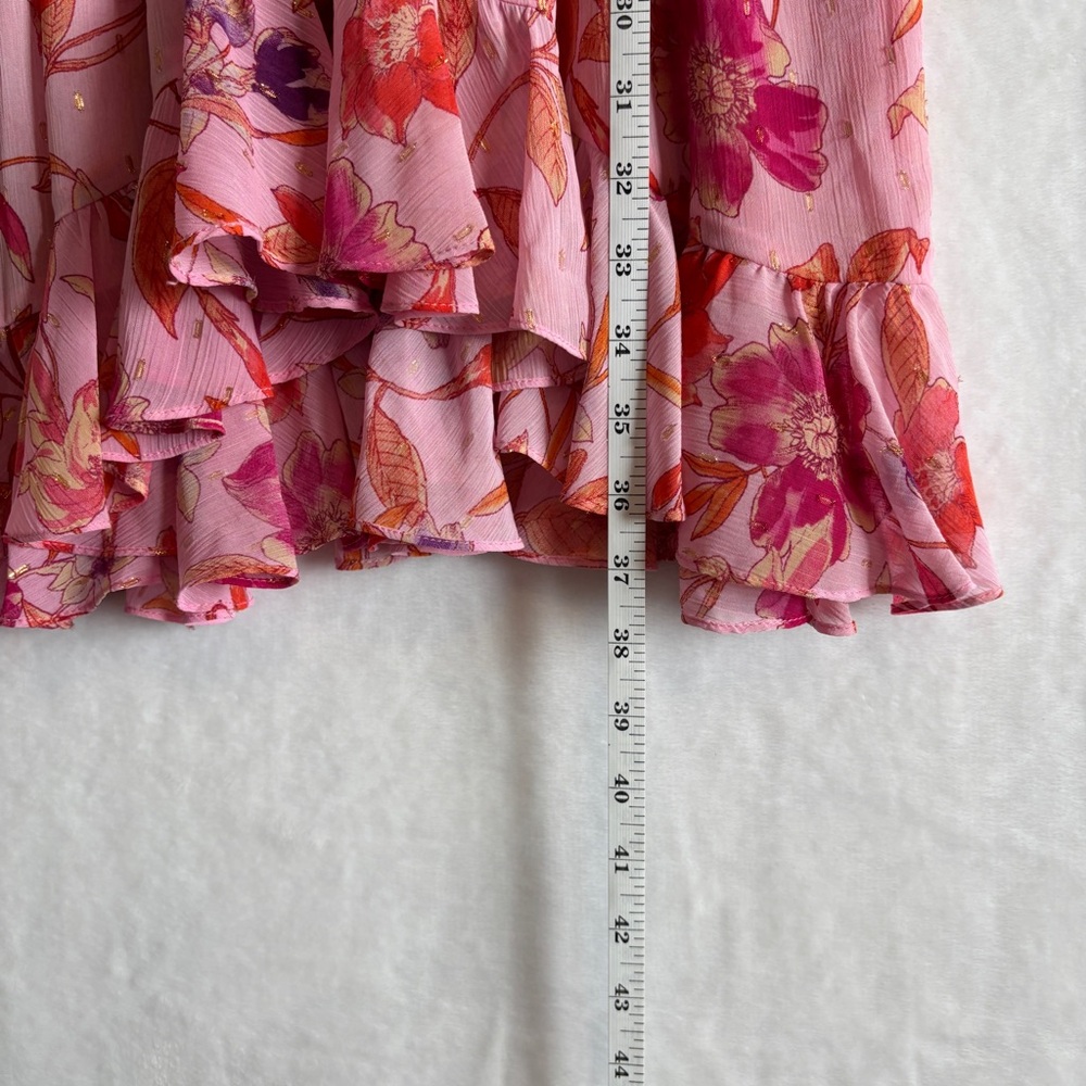 MISA Los Angeles Dominique pink Floral Chiffon Split-Neck Mini Dress size Medium - Picture 9 of 12